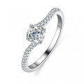 925 Silver Moissanite Ring Four Prong Shiny Diamond-0-2