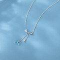 wholesale S925 Silver Blue Waterdrop Pendant Polished Butterfly Necklace Korean Version Fresh and Sweet Choker D8801-0-3