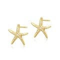 wholesale 925 Silver Gold-Plated White Zircon Starfish Earrings for Women, Japanese Light Luxury Style, Simple Ocean Vacation Theme Star Earrings-0-5