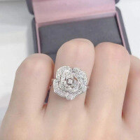 wholesale S925 Silver New Camellia Ring Fashion Luxury Inlay Ring Factory Direct Wholesale-R561 Camellia Ring Size 6