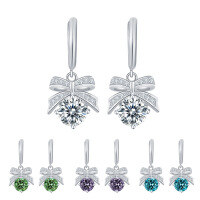 wholesale S925 Sterling Silver Cross-Border Moissanite Colorful Diamond Bow Full-Drop Earrings, Luxury High-End Fashion Earrings for Women-1 carat + 1 carat (white zircon) earrings 925 silver