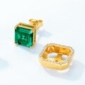 wholesale S925 Sterling Silver Gold-Plated Light Luxury Cultured Emerald Stud Earrings Women's Double Wear Style Earrings Wholesale-0-3