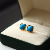 wholesale S925 Sterling Silver Simple Natural Beauty Pine Four-Leaf Clover Stud Earrings Fashion Women's Accessories-Meisong four-leaf clover earrings