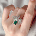 wholesale 925 Sterling Silver European & American Fashionable Bow Ring with 5*7 Emerald for Women, Unique Design New Style-0-0