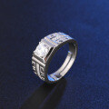 wholesale S925 Sterling Silver Diamond-Inlaid Men's Hip-Hop Trendy Zircon Ring with Adjustable Open Design-0-1