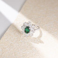 wholesale S925 Sterling Silver New Cultivated Colored Gemstone Flower Women's Ring 3 Carat 7*9mm Emerald Live Streaming Hit-0-0