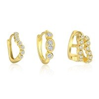 wholesale S925 Sterling Silver Cross-border Geometric Round Earrings For Women, Light Luxury With Shiny Zircons,。-Single three-piece set 925 silver