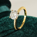 18K Gold Plated S925 Silver Round Moissanite Four-Prong Ring-0-0