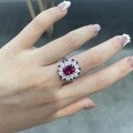 wholesale S925 Sterling Silver Women's Pigeon Blood Red Ruby Ring, Garden Series, Cushion Cut, 3 Carat, High-End Banquet Statement Ring-0-4