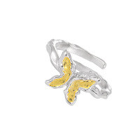 wholesale S925 Sterling Silver 117 Niche Original Design Ins Advanced Sense Minimalist Style Elegant Black Resin Butterfly Ring for Women-Platinum Gold Epoxy [No. 14/Adjustable] &gt; Opening adjustable