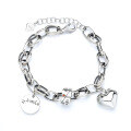 wholesale S925 Sterling Silver Vintage Oxidized Silver Mixed Thick Chain 3D Heart English Tube Bead Trendy Bracelet-0-4