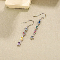 wholesale S925 Sterling Silver Women's Earrings With Colorful Zirconia And Tassels, Long Luxury Style For Cross-border Supply-E2194_White Gold 925 Silver