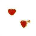 wholesale 925 Sterling Silver Allergy-Free Original OL-Style Minimalist 3D Heart-Shaped Red Agate Stud Earrings, Versatile Small Red Heart Earrings-0-4