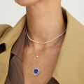 wholesale S925 Sterling Silver Vintage-inspired Elegant Heart Blue Gemstone Necklace for Women-0-3