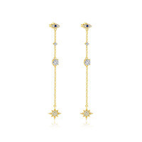 wholesale S925 Sterling Silver Star Tassel Inlaid With Zircon Earrings For Women, European And American French Stylish Personality High-end Sense-E4784-Gold/Pair 925 Silver