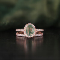 wholesale S925 sterling silver gold-plated small oval stackable natural moss agate gemstone ring set-Stacking Natural Water Grass Agate Rings  US Size 10