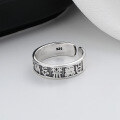 wholesale S925 Sterling Silver "Hundred Taboos None, All Things Permitted" Open Ring with Small Seal Script, Retro Ethnic Style Unisex Ring-0-1