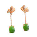 wholesale 925 silver rose gold-plated long earrings with Hetian jade, certified natural green jade earrings for women-0-4