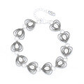 wholesale S925 Sterling Silver Retro Heavy-Duty Interwoven Weave Pattern Heart Cutout Link Bracelet, Unique Niche Euro-American Style-0-5