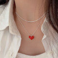 wholesale S925 Sterling Silver Enamel Drip Glaze Heart Necklace for Women, New Sweet and Edgy Versatile High-End Collarbone Chain-0-0