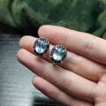 wholesale S925 Sterling Silver Oval Natural Topaz Sky Blue Earrings for Cross-Border European and American Market-0-3