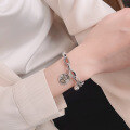 wholesale S925 Sterling Silver Spliced Thick Chain Round Plate Rascal Rabbit Small Bead Tassel Bracelet Sweet and Cool Internet Famous Style for Women-0-3