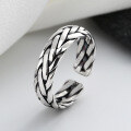 wholesale S925 Sterling Silver Retro Distressed Handmade Four-Strand Braided Rope Twist Design Open Ring-0-2