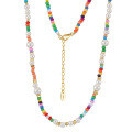 wholesale S925 Sterling Silver Bohemian Vacation Style Pearl and Colored Bead Ladies Collarbone Necklace for Beach Party-0-23
