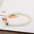 wholesale 925 Silver Gold-Plated New Chinese Style Woven Lucky Bag 4mm Jade Bead Bracelet, Nephrite Round Beads in "Qing Shui" Material-0-2
