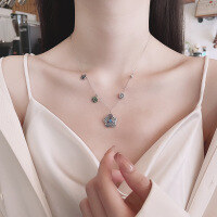 wholesale S925 sterling silver enamel exquisite antique-style hollow-out design necklace, versatile and elegant collarbone chain-577LM/approx. 4.9g>925 silver