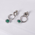 wholesale 925 Silver Designer High-End Capricorn Zodiac Earrings Geometric Minimalist Style Green Agate Stud Earrings-0-3