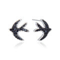 wholesale S925 Silver Creative Swallow Earrings with Black Zircon, Korean Style Fashion Sweet Temperament Student Earrings-0-4