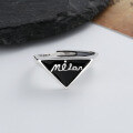 wholesale S925 Sterling Silver Black Enamel Triangle Letter Ring Korean Style Lady Elegant Fashion Index Finger Ring-0-3