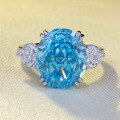 wholesale S925 silver new oval 10*12 sea blue ice-cut ring for women, best-selling in Europe and America-0-0
