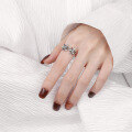 wholesale S925 Sterling Silver Korean-style Small Fresh Flower Hollow-out Fashion Versatile Elegant Open Adjustable Ring for Women-0-3