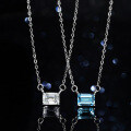 Sterling Silver Natural Blue Topaz Moissanite Necklace Pendant, One Carat Geometric Rectangular Zuma Green Cut-0-4