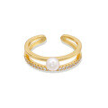 wholesale 925 silver Korean-style elegant commuter fake two-piece open ring adjustable with natural pearl-0-4