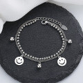 wholesale S925 Sterling Silver Double Layer Stackable Smiley Bracelet, Ins Minimalist Fashion Niche Temperament Accessory for Women-0-0
