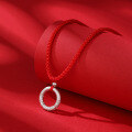 wholesale Pure Silver Chinese Trend Style Matching Couple's Peace Knot Necklace, Woven Red Cord Necklace with Circular Loop and Heart Pendant, Free Engraving-0-3