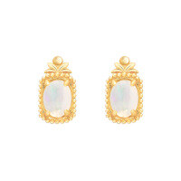 wholesale S925 silver plated with 14K gold Japanese-style winter new small and fresh African opal earrings with flowing light-African Opal Earrings>925 Silver