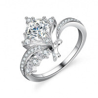 S925 Silver Four-Prong Moissanite Solitaire Engagement Ring-1 carat (set with moissanite)  Adjustable opening