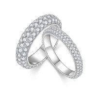 wholesale S925 Sterling Silver Cross-Border Independent Site Best-Selling Couple's Matching Round-Shank Full Diamond Moissanite Row Ring for Stacking and Versatile Wear-Narrow version (0.8ct)  US size 8.5