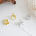 wholesale S925 Sterling Silver Korean Version INS Minimalist Geometric Square Zircon Earrings for Women, Small and Exquisite Silver Earrings-0-1