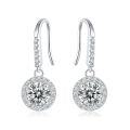 wholesale Sterling Silver Classic Round Halo Moissanite Earrings with Hook, Niche Design, Socialite Elegance Style, Light Luxury Gift-0-0