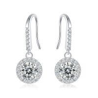 wholesale Sterling Silver Classic Round Halo Moissanite Earrings with Hook, Niche Design, Socialite Elegance Style, Light Luxury Gift-50 points