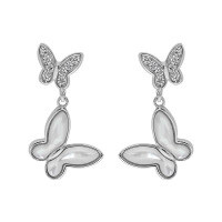 wholesale S925 Sterling Silver Korean Version Ins Design Double Bow with Micro-Set Shell and Zircon Textured Stud Earrings for Women-Rose gold [with sterling silver ear plugs]  925 silver