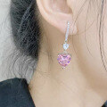 wholesale 925 Silver Jewelry 10*10 Heart-shaped Long Hook Earrings with High Carbon Diamonds in Pink, White, and Yellow-0-0