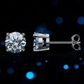 S925 Silver Cross-Border Classic Four-Prong Round Moissanite Zircon Ear Studs-0-1