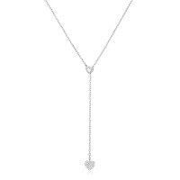 wholesale S925 Sterling Silver Y-Shape Double Heart Pendant Collarbone Necklace with Inlaid Crystals-Gold 925 silver