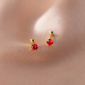 wholesale S925 silver red inlaid diamond earring for ear care, small and delicate, Korean style threaded bead single diamond ear accessory M00104-0-1